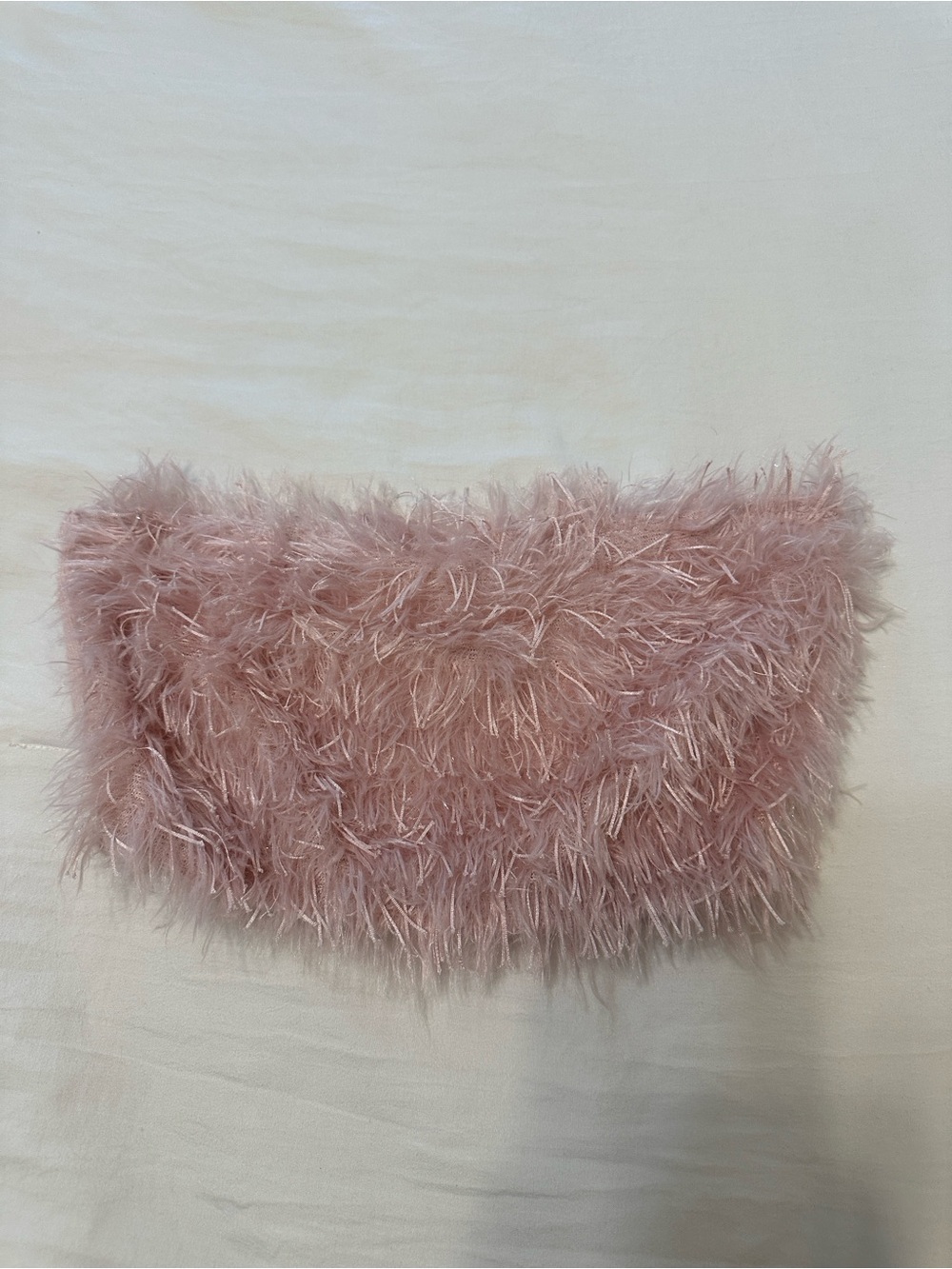 Strapless Feather-Trim Pink Crop Top
